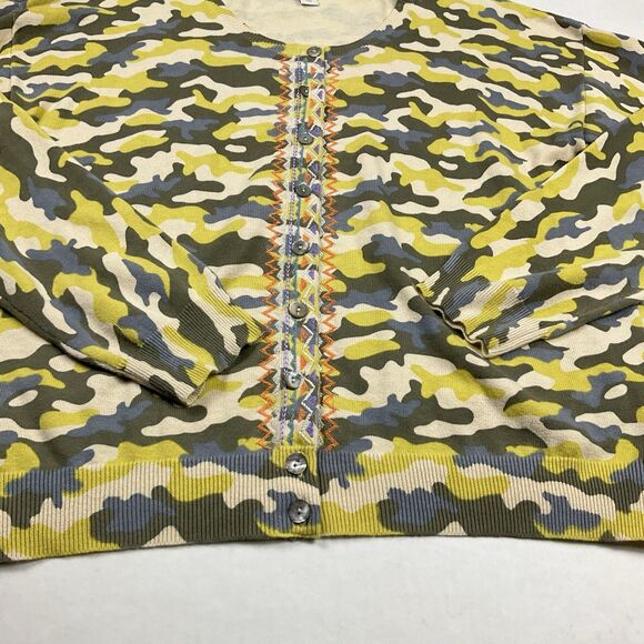 Sundance Tangier Cardigan Military Camo Button Front Embroidered Sweater Large - Picture 2 of 10